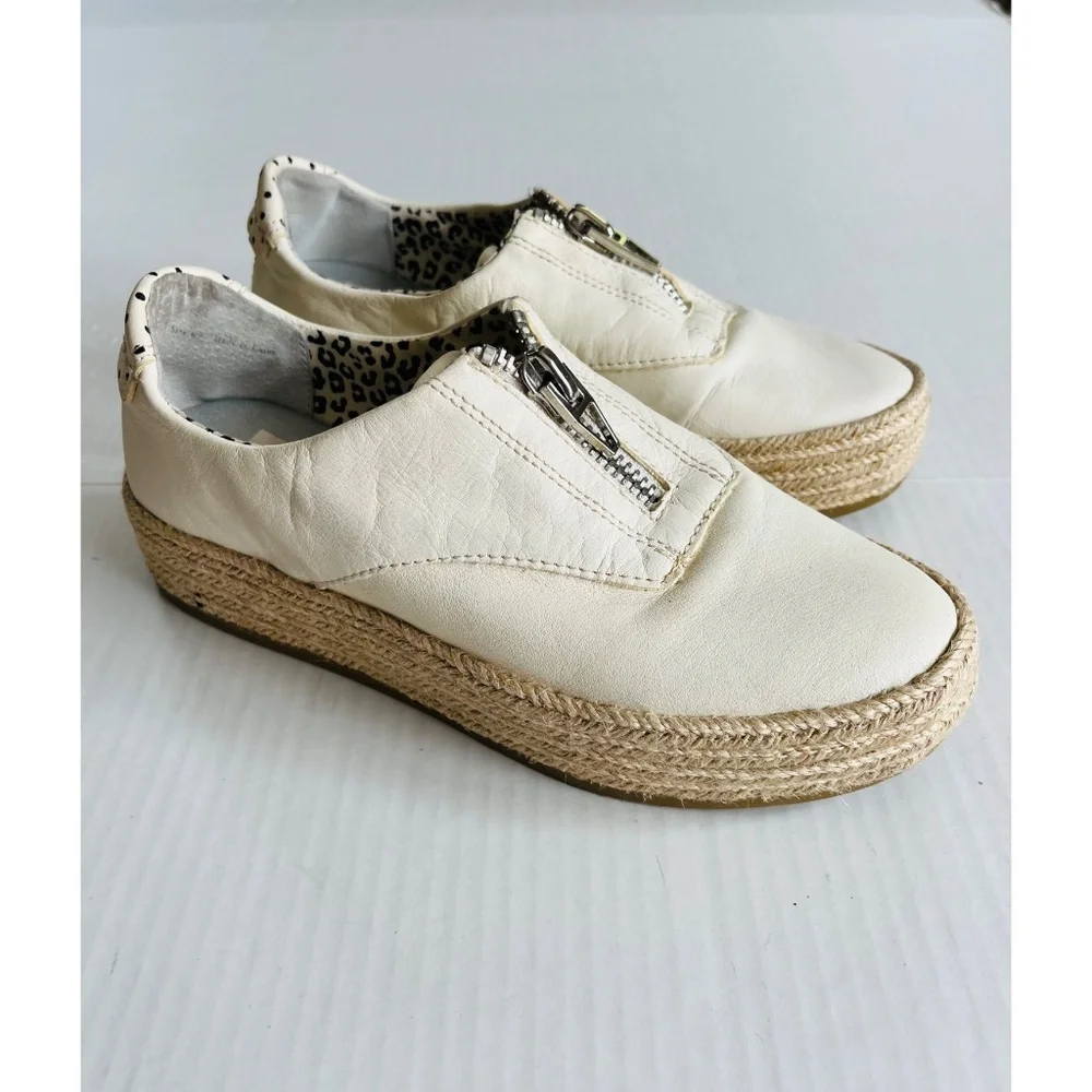 Dolce Vita Sz 6.5 White Leather Platform Espadrille Slip On Shoes Zipper Front